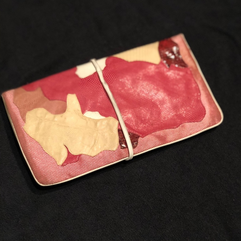 VINTAGE Carlo Fiori of ITALY Clutch Pink and Cream - Picture 2 of 8
